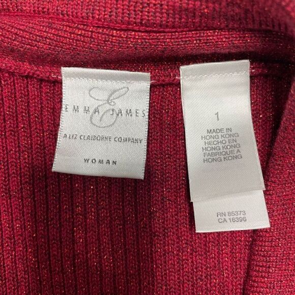 Emma & James Sweater Size 1X Red Sparkle Top Cardigan Dressy Christmas Button Up - Picture 5 of 9